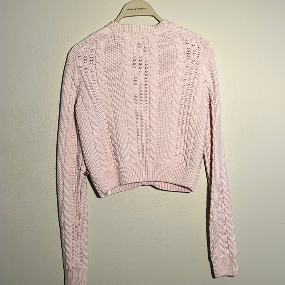 Pink Cable Knit Cropped style Cardigan Sweater - Picture 3 of 10